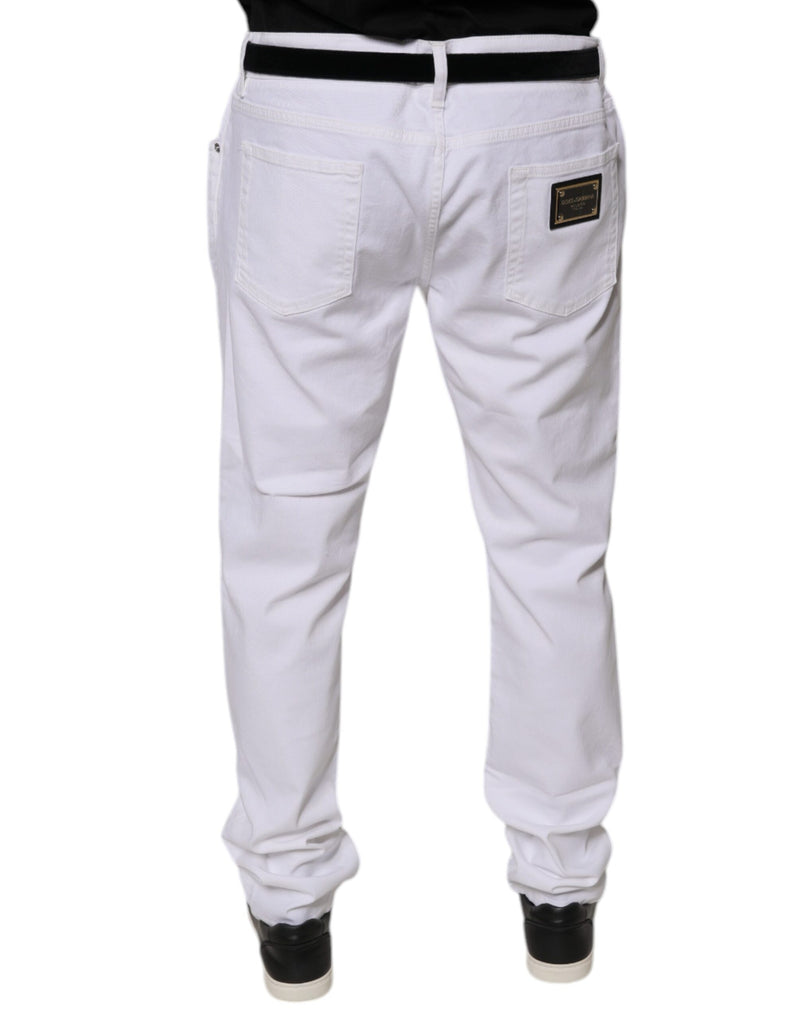 Jeans skinny masculino branco de algodão stretch Dolce & Gabbana