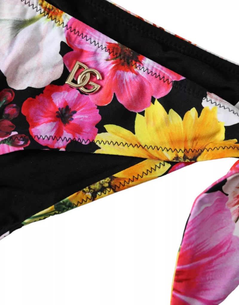Braguita de bikini negra con estampado floral de Dolce & Gabbana