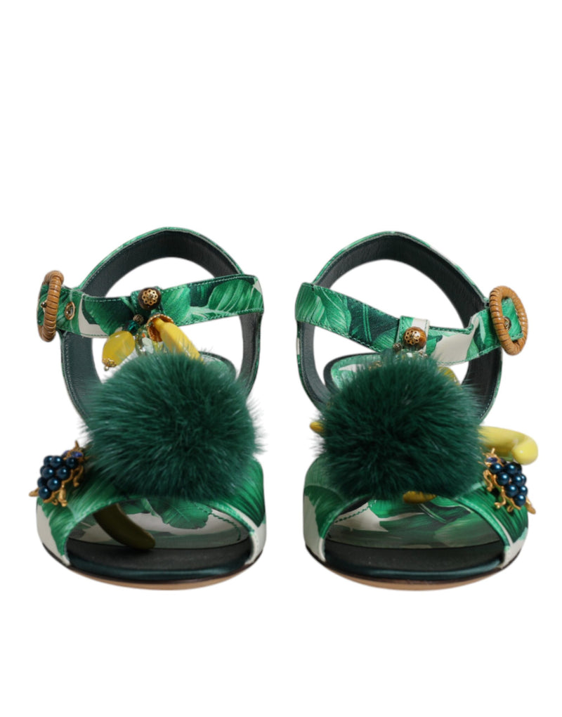 Sandalias verdes con adornos de cristal y pelo de Dolce & Gabbana