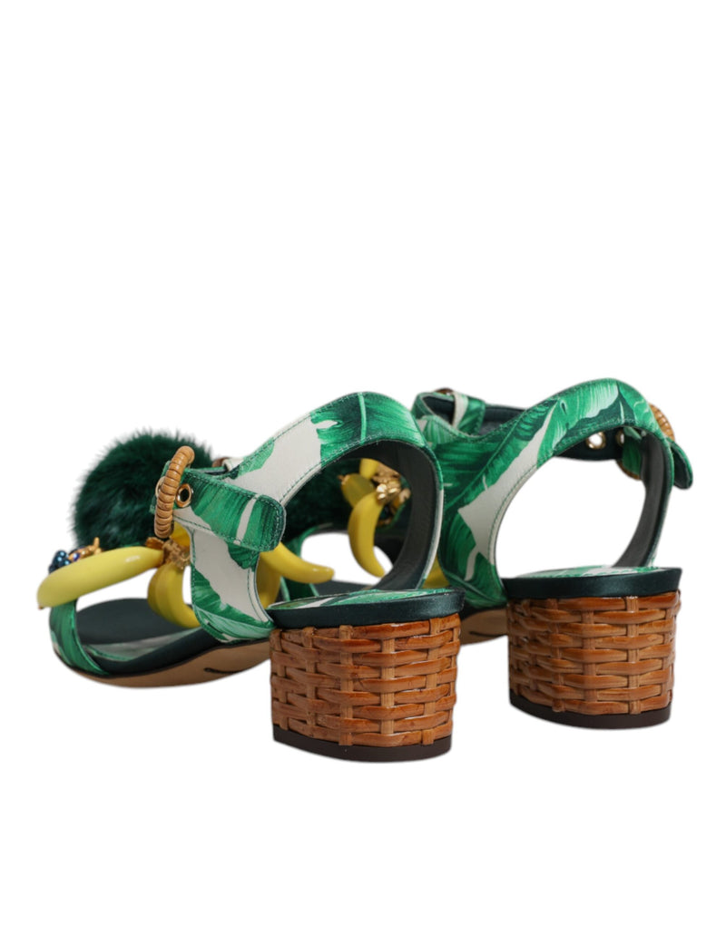 Sandalias verdes con adornos de cristal y pelo de Dolce & Gabbana