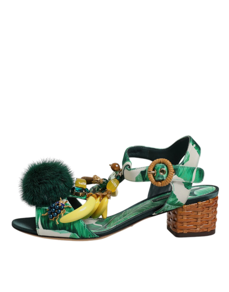 Sandalias verdes con adornos de cristal y pelo de Dolce & Gabbana
