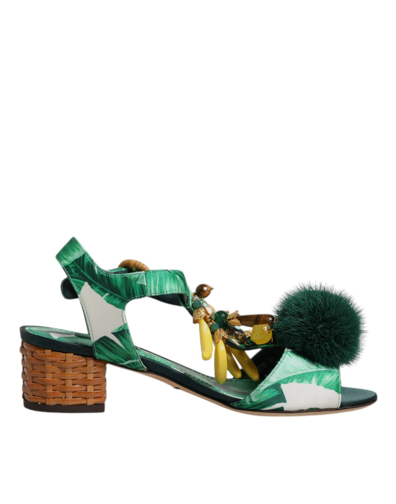 Sandalias verdes con adornos de cristal y pelo de Dolce & Gabbana