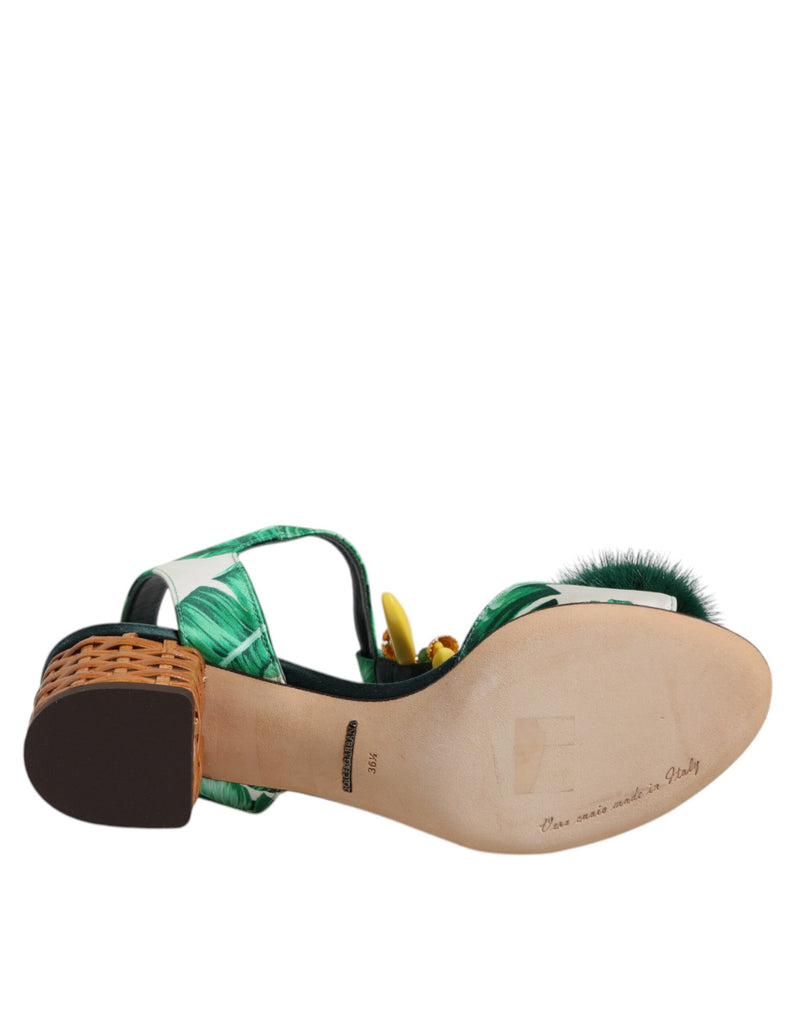 Sandalias verdes con adornos de cristal y pelo de Dolce & Gabbana