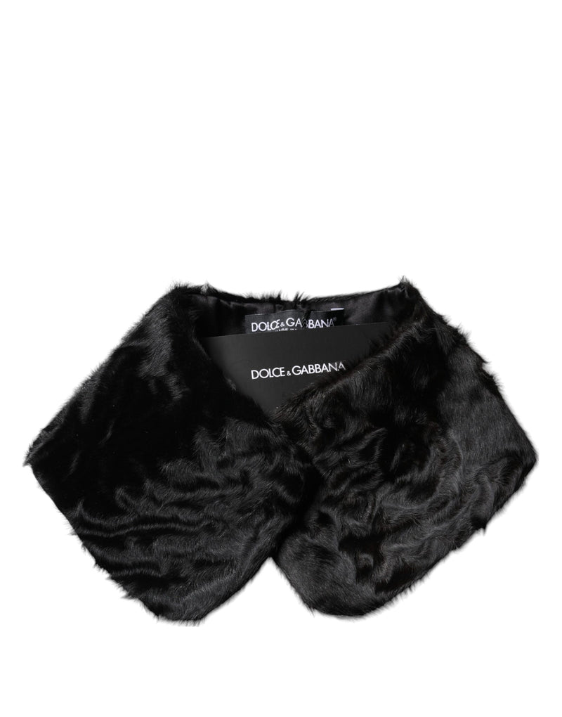 Sciarpa avvolgente da donna con collo in pelliccia di agnello nera Dolce & Gabbana