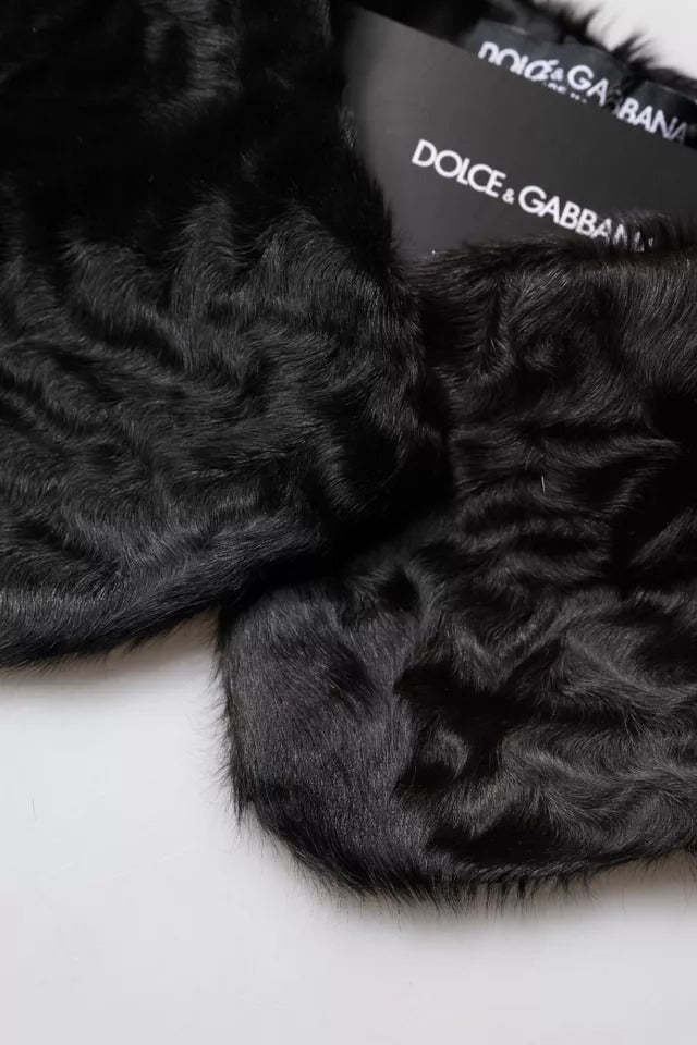 Sciarpa avvolgente da donna con collo in pelliccia di agnello nera Dolce & Gabbana