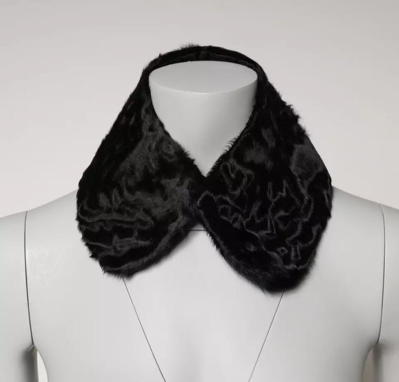 Sciarpa avvolgente da donna con collo in pelliccia di agnello nera Dolce & Gabbana