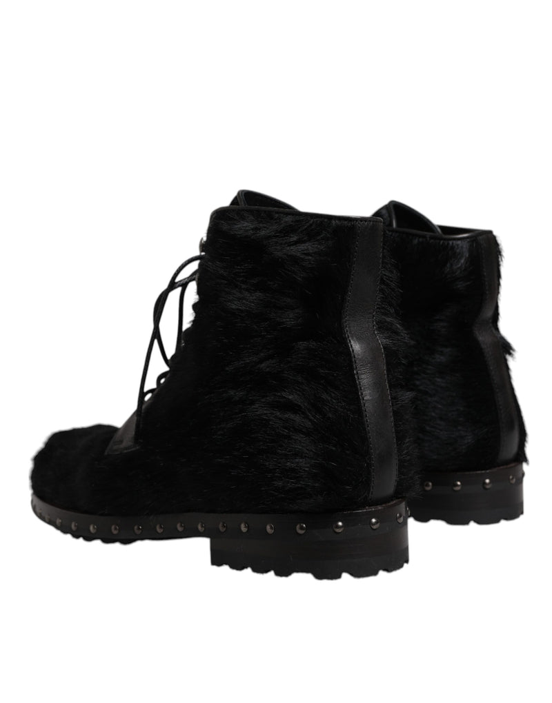 Botas a media pantorrilla de cuero negro estilo pony de Dolce & Gabbana