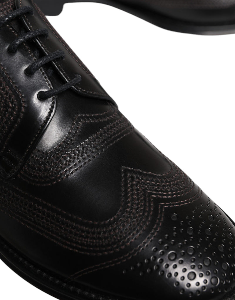 Sapatos sociais derby clássicos em couro preto bordado Dolce & Gabbana