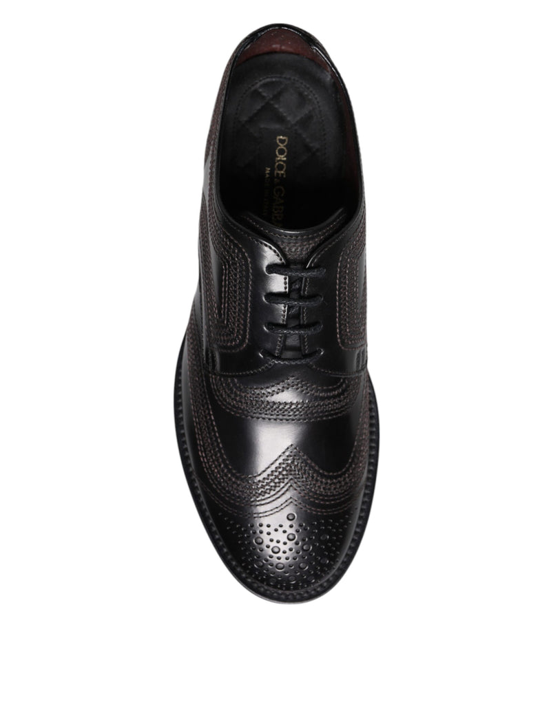 Sapatos sociais derby clássicos em couro preto bordado Dolce & Gabbana