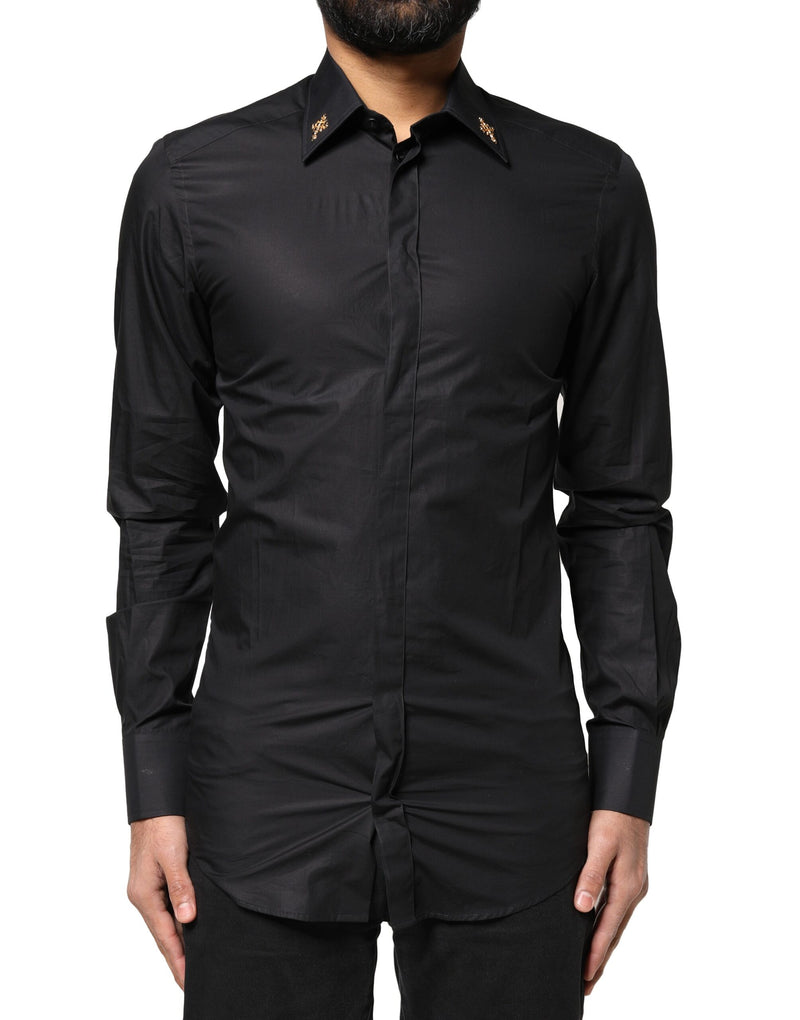 Camisa de vestir para hombre Dolce & Gabbana negra con cruces doradas
