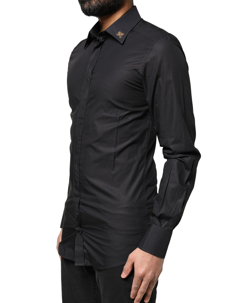 Camisa de vestir para hombre Dolce & Gabbana negra con cruces doradas