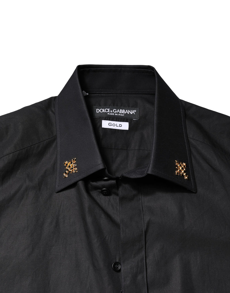 Camisa de vestir para hombre Dolce & Gabbana negra con cruces doradas