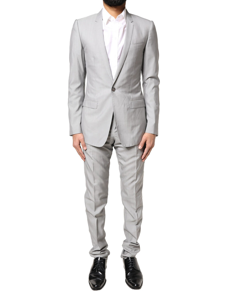 Traje formal de 2 piezas Dolce & Gabbana de lana gris claro y detalles dorados