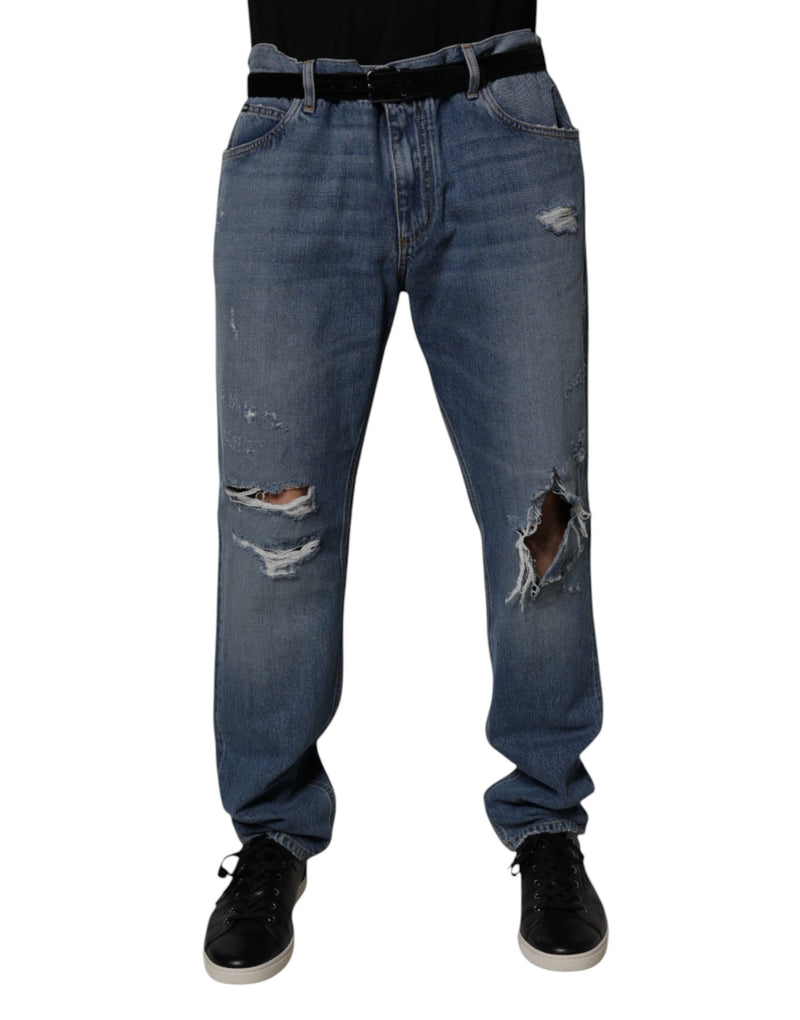 Vaqueros rectos de algodón azul desgastados de Dolce & Gabbana
