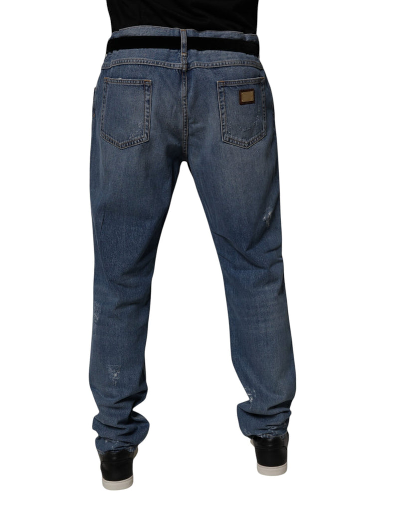 Vaqueros rectos de algodón azul desgastados de Dolce & Gabbana