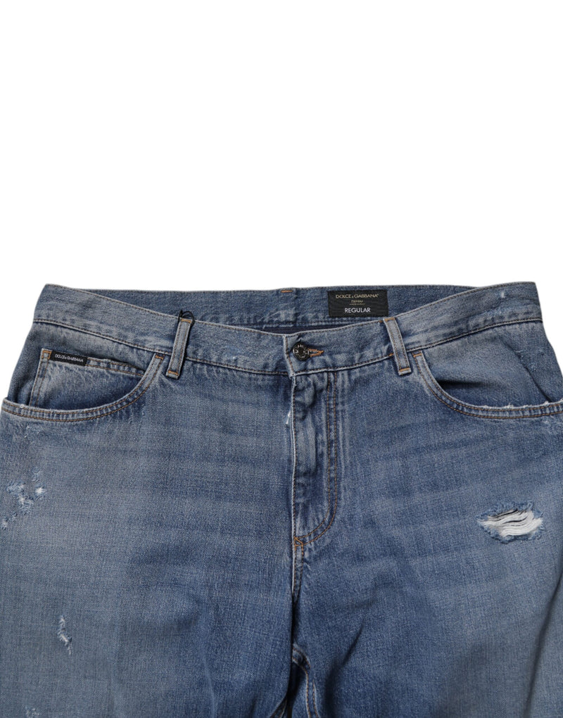 Vaqueros rectos de algodón azul desgastados de Dolce & Gabbana