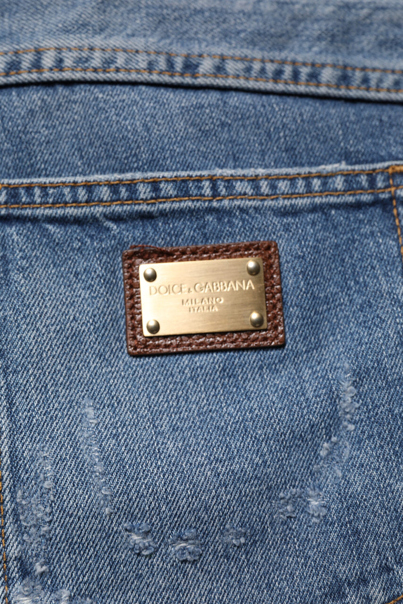 Vaqueros rectos de algodón azul desgastados de Dolce & Gabbana