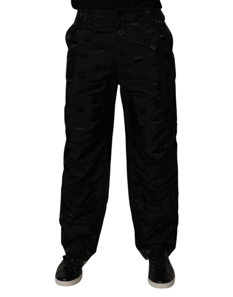 Pantalon droit noir à monogramme logo Dolce & Gabbana