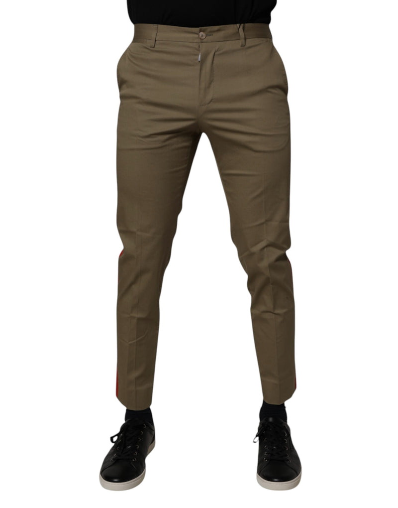 Calça afunilada de algodão cáqui escuro Dolce & Gabbana