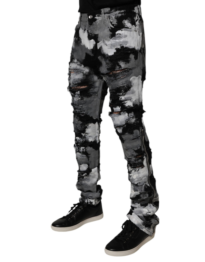 Vaqueros pitillo de camuflaje multicolor desgastados de Dolce & Gabbana
