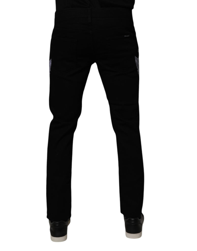 Vaqueros pitillo de algodón negro con flores para hombre de Dolce & Gabbana