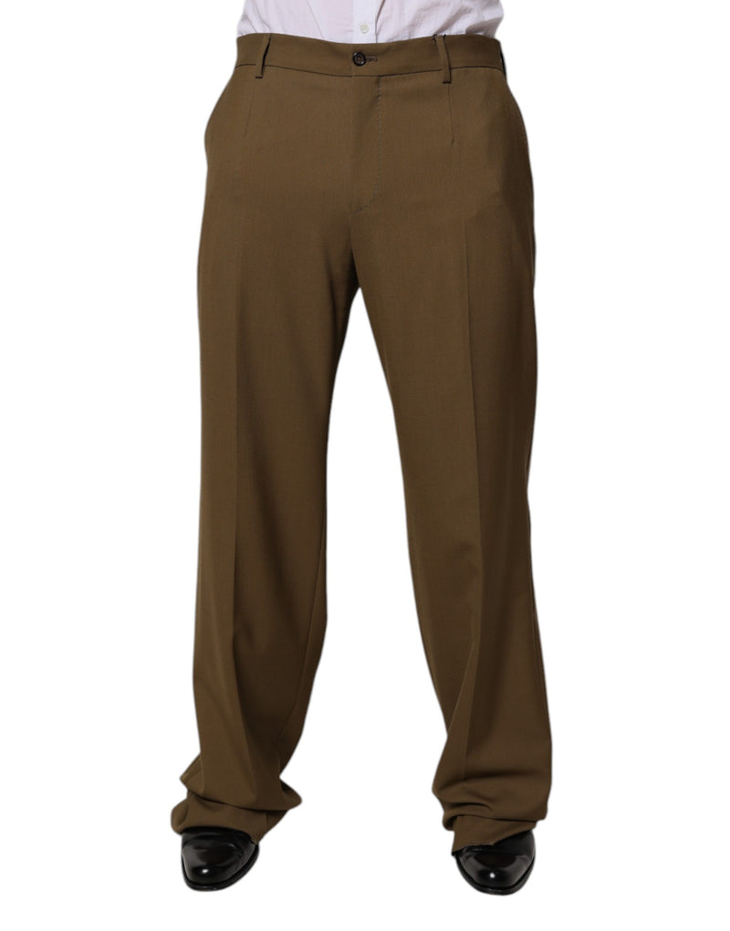 Pantalones formales rectos de lana marrón de Dolce & Gabbana