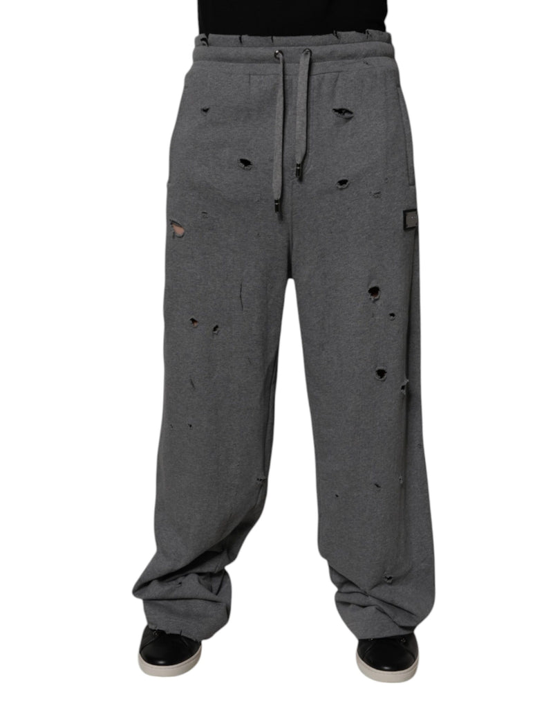 Dolce & Gabbana Gray Cotton RipStyle Straight Sweatpants Pants