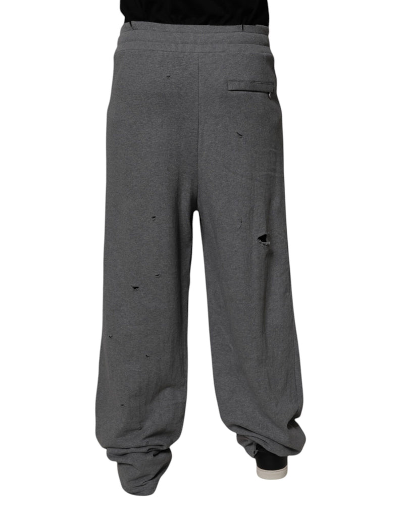 Dolce & Gabbana Gray Cotton RipStyle Straight Sweatpants Pants