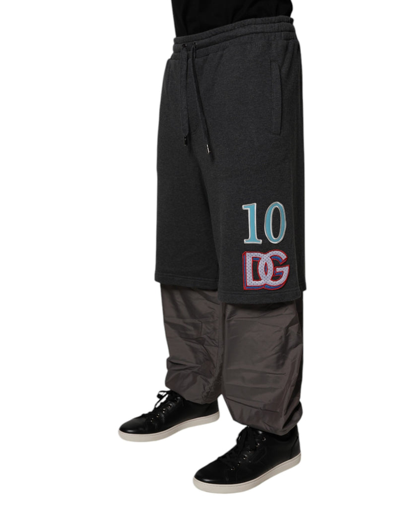 Dolce & Gabbana Dark Gray Cotton Layered Straight Sweatpants Pants