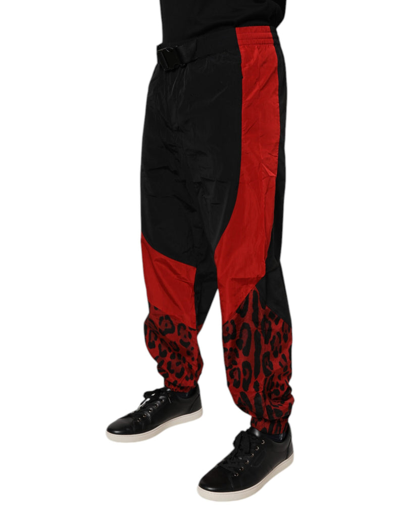 Pantalon de jogging à motif léopard noir et rouge Dolce & Gabbana