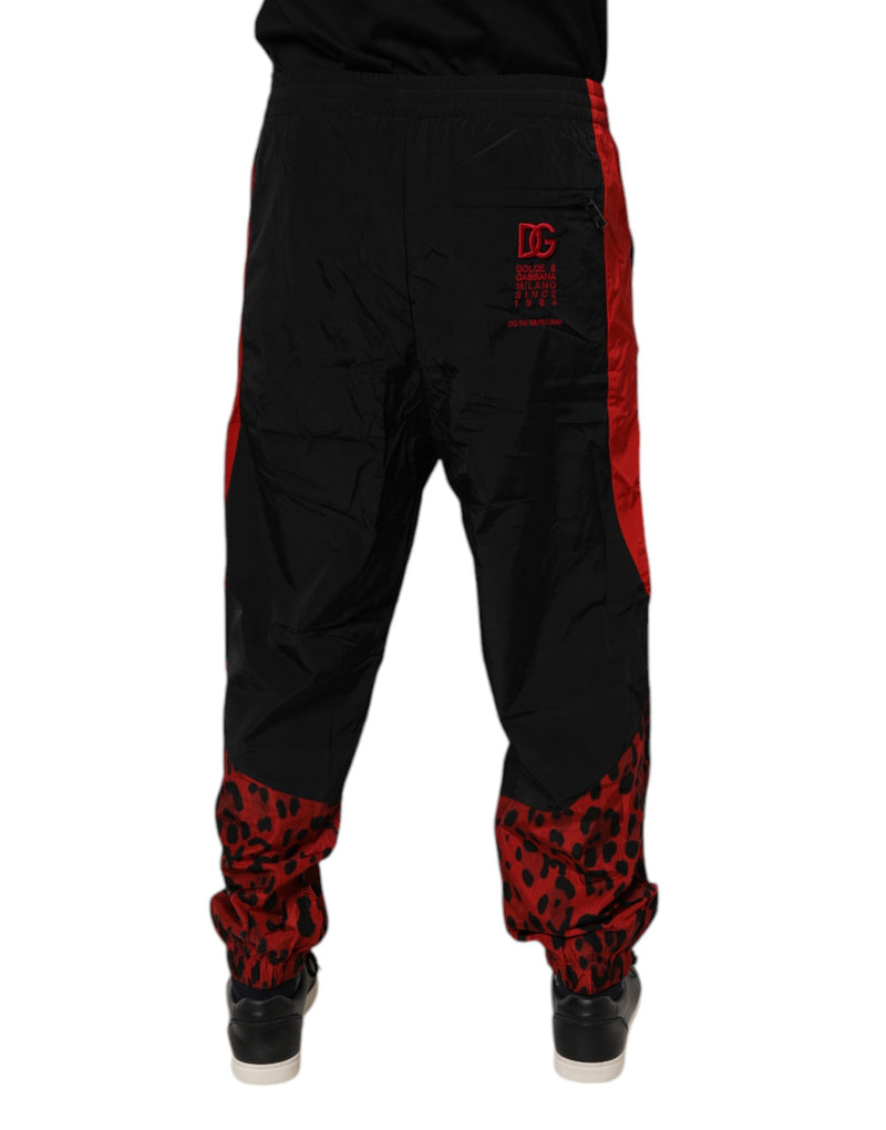 Pantalon de jogging à motif léopard noir et rouge Dolce & Gabbana