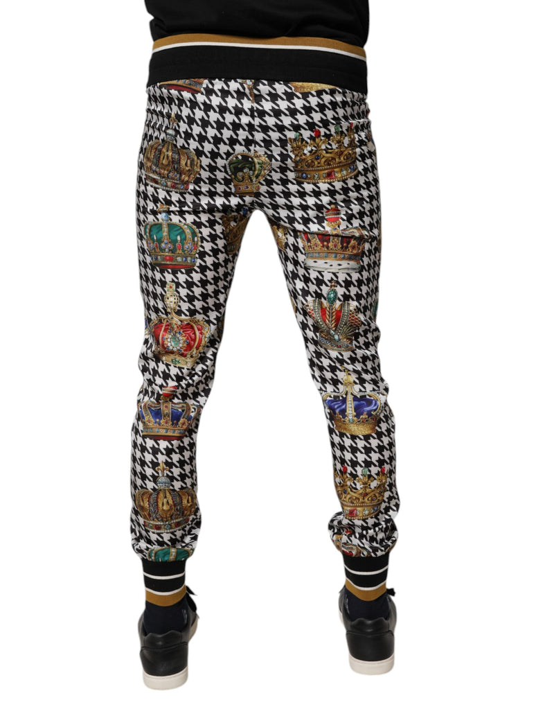Dolce & Gabbana Multicolor Houndstooth Crown Men Sweatpants Pants
