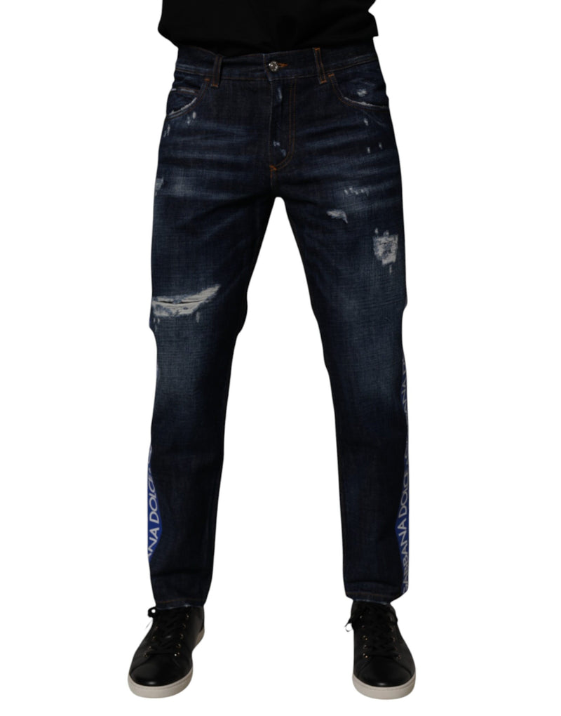 Vaqueros pitillo de mezclilla de algodón azul oscuro desgastados de Dolce & Gabbana