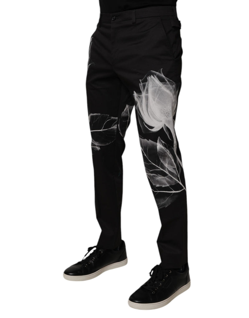 Pantalones formales ajustados de algodón negro con estampado floral de Dolce & Gabbana