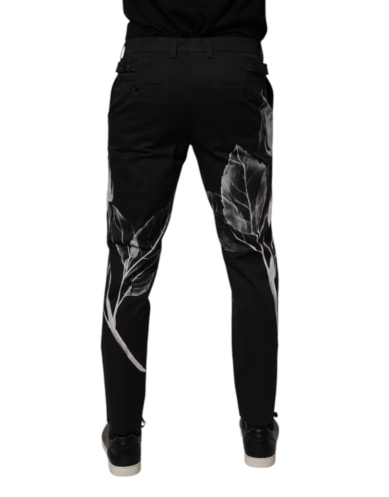 Pantalones formales ajustados de algodón negro con estampado floral de Dolce & Gabbana