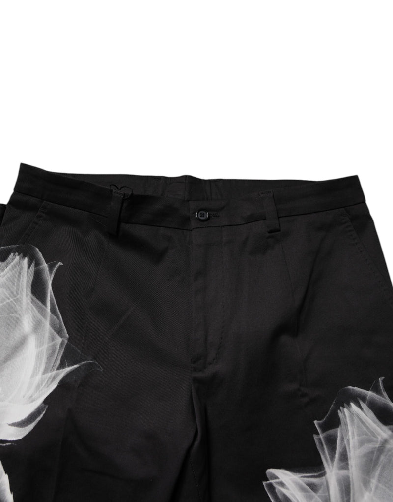 Pantalones formales ajustados de algodón negro con estampado floral de Dolce & Gabbana