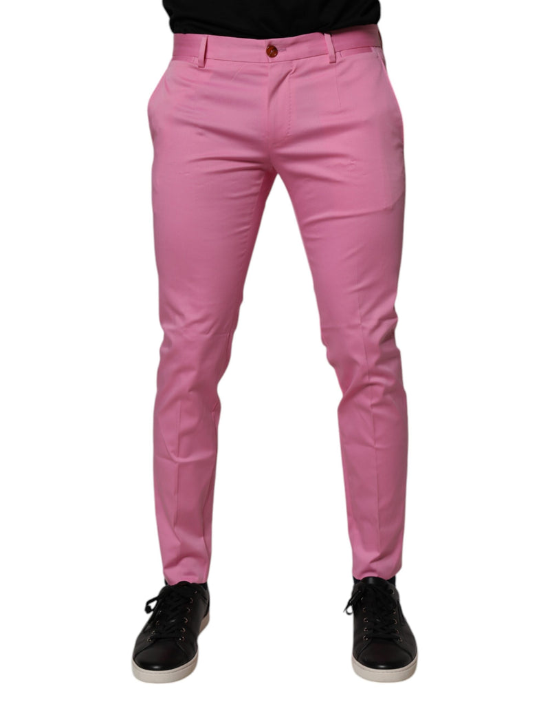 Dolce & Gabbana Pink Cotton Slim Fit Men Dress Formal Pants