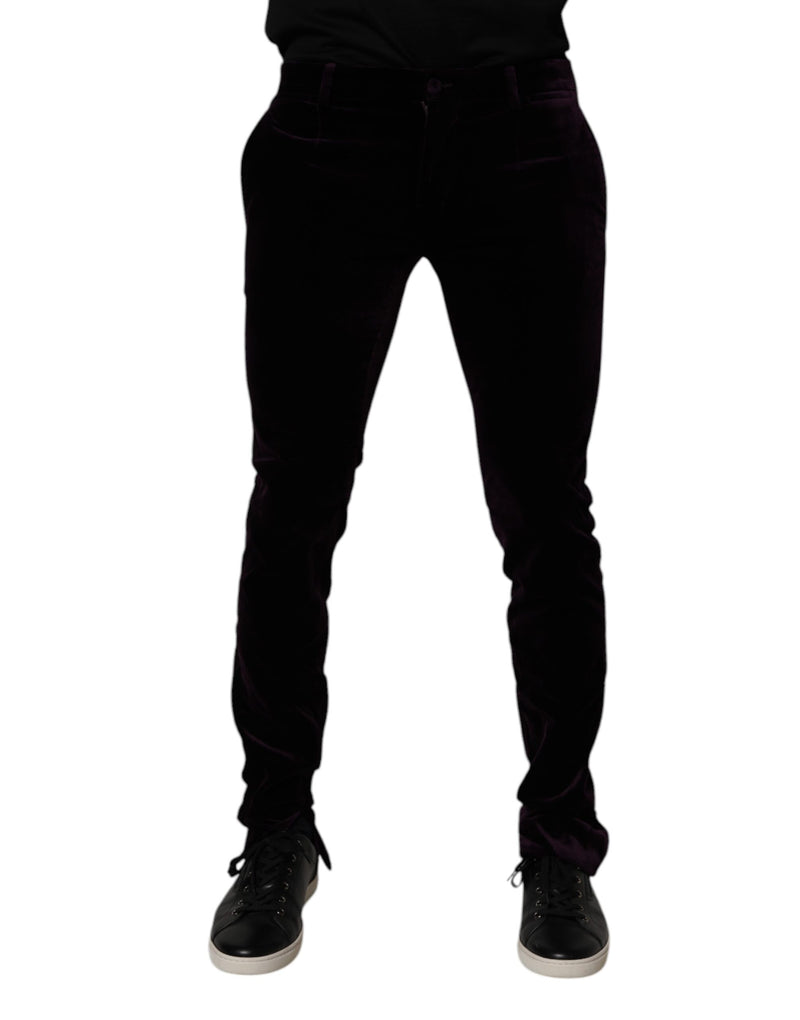 Dolce & Gabbana Violet Velvet Cotton Men Dress Formal Pants