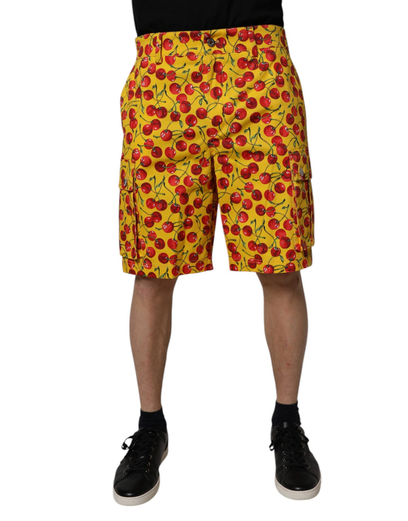 Bermuda de algodão amarela com estampa de cerejas Dolce & Gabbana para homem