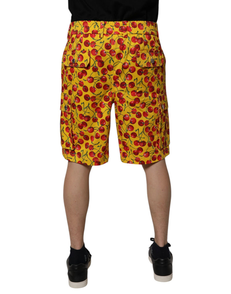 Bermuda de algodão amarela com estampa de cerejas Dolce & Gabbana para homem