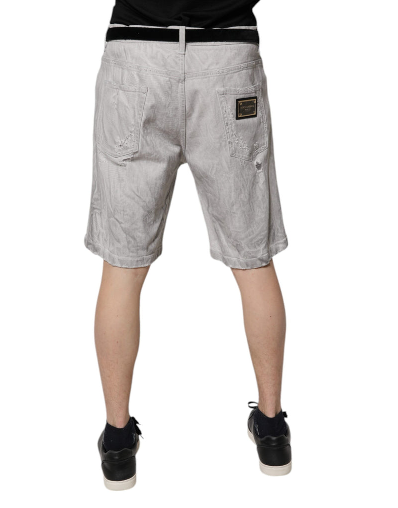Dolce & Gabbana Bermuda da uomo in denim grigio chiaro effetto strappato