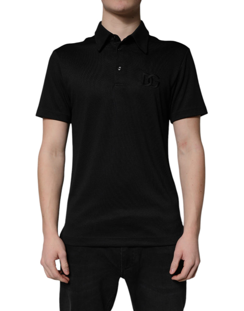 Dolce & Gabbana Black Polyester DG Logo Collared Polo T-shirt