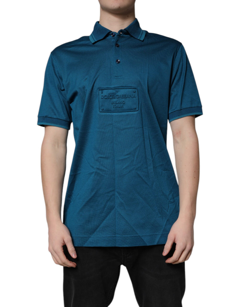 Polo en coton bleu avec logo Dolce & Gabbana pour homme