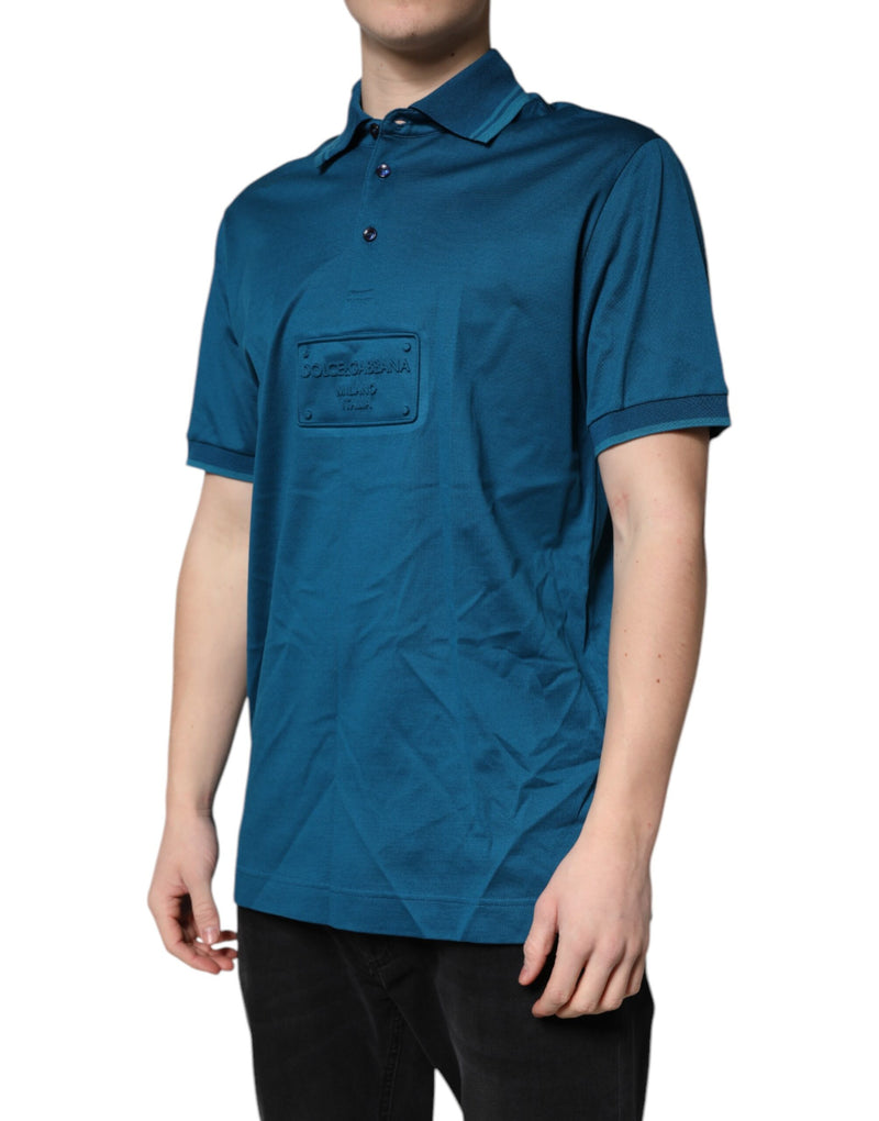Polo en coton bleu avec logo Dolce & Gabbana pour homme