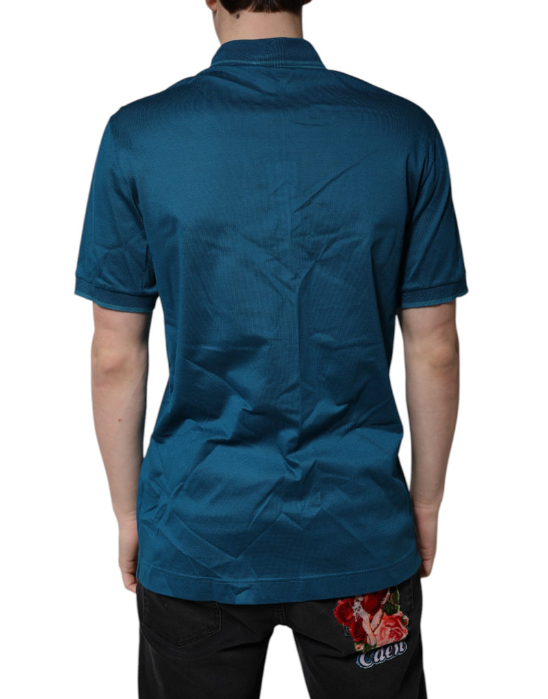 Polo en coton bleu avec logo Dolce & Gabbana pour homme