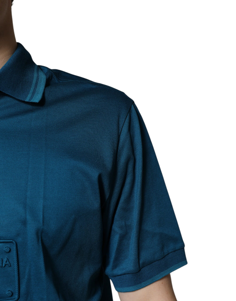 Polo en coton bleu avec logo Dolce & Gabbana pour homme