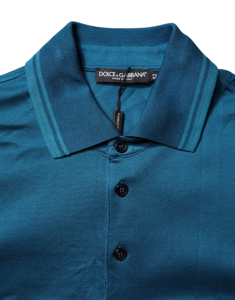 Polo en coton bleu avec logo Dolce & Gabbana pour homme