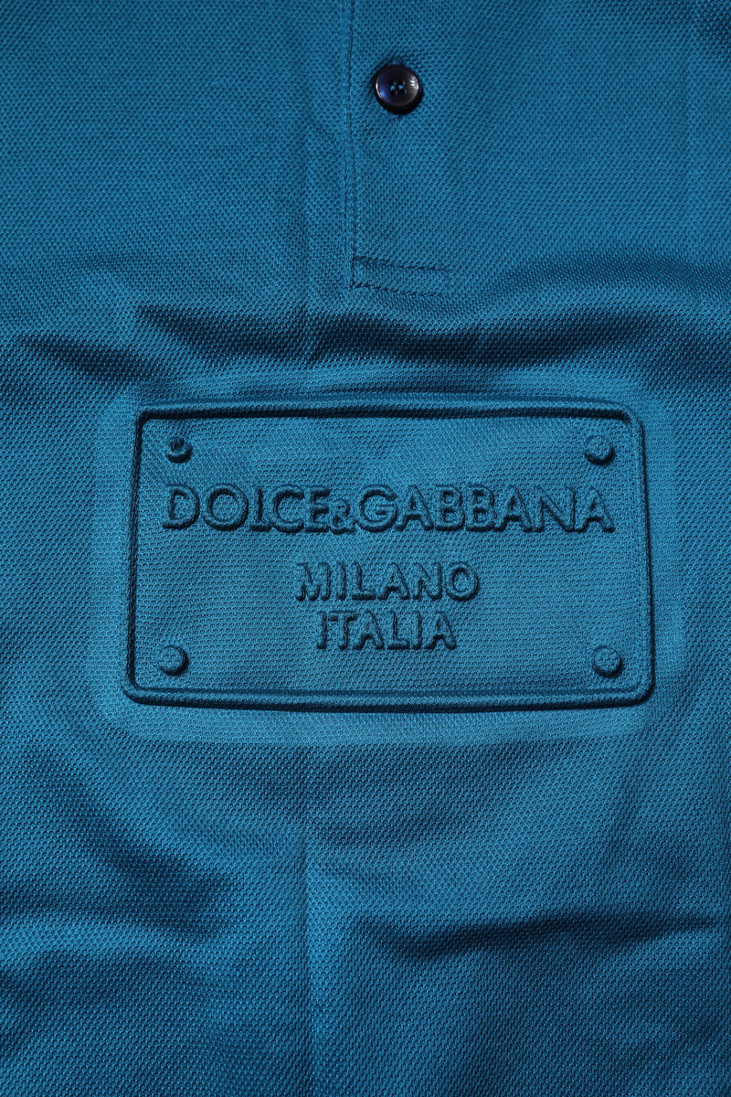 Polo en coton bleu avec logo Dolce & Gabbana pour homme