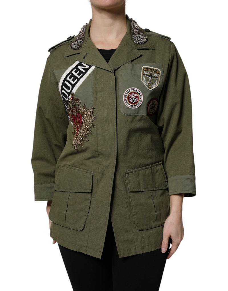 Manteau-veste vert militaire orné du motif Queen Dolce & Gabbana