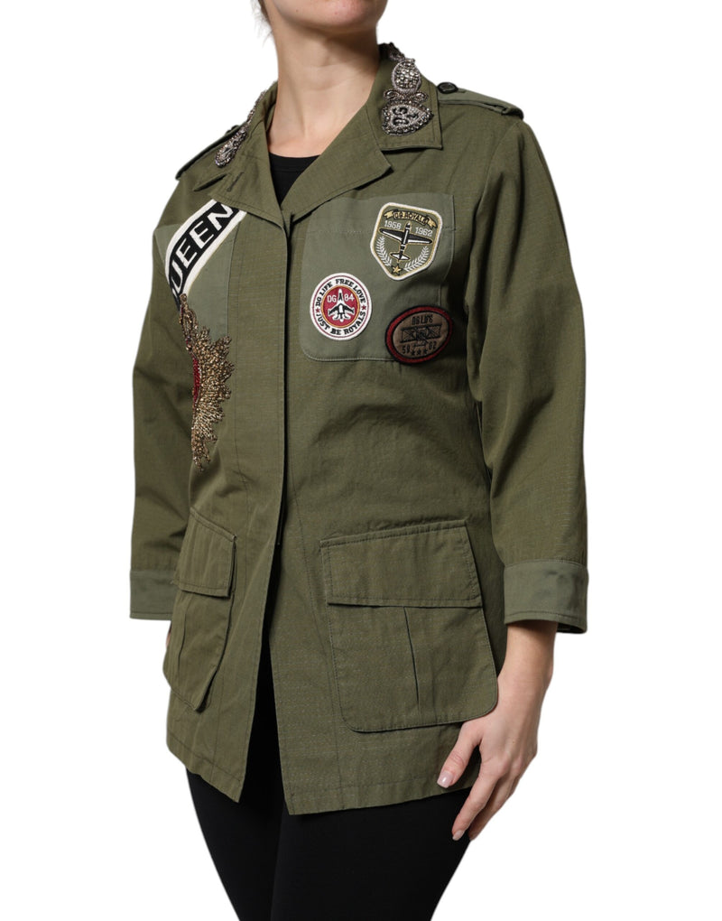 Manteau-veste vert militaire orné du motif Queen Dolce & Gabbana